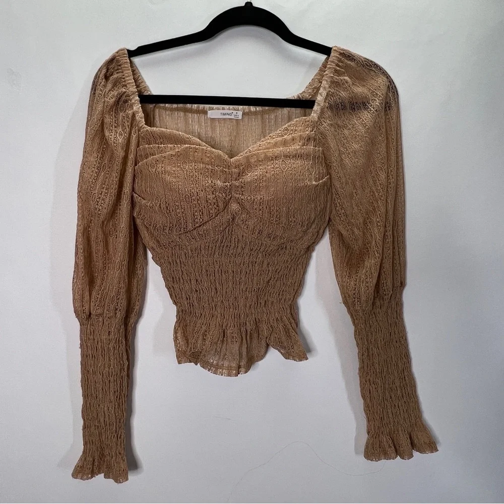 LACE Crop Top Long Sleeve Ruffle Size S